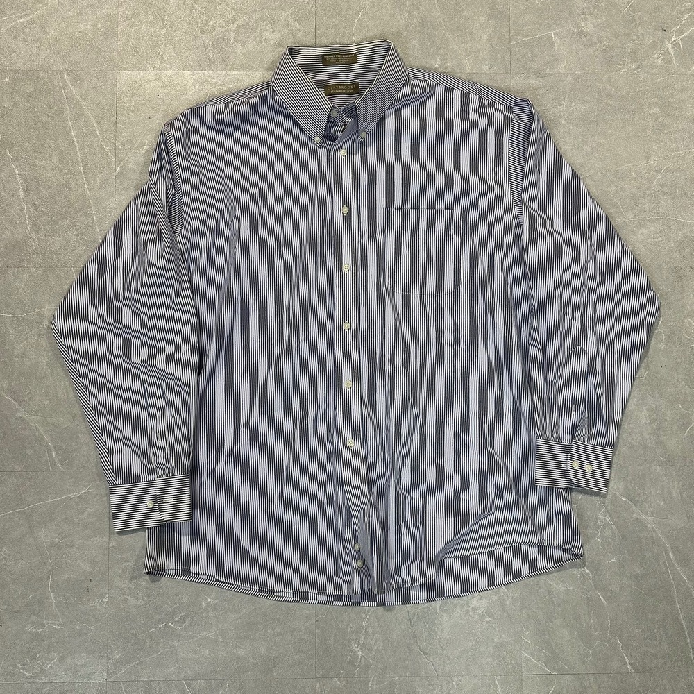 Claybrooke Mens XL Blue White Stripe Wrinkle Free Stain Repellent Dress Shirt